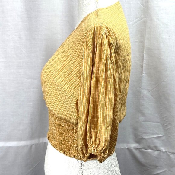 Faithfull the Brand First Light Crop Top‎ Smocked Waist Size 6 Yellow V-Neck - Picture 3 of 9